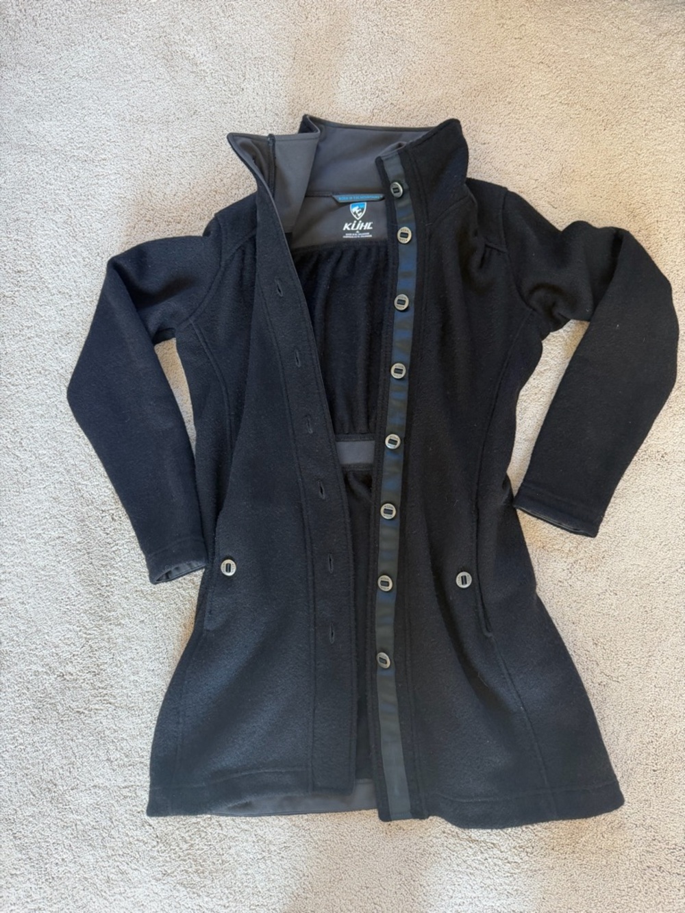 Kuhl Savina Sweater Jacket Womens Medium Black Alfpaca Fleece Long Coat/Trench